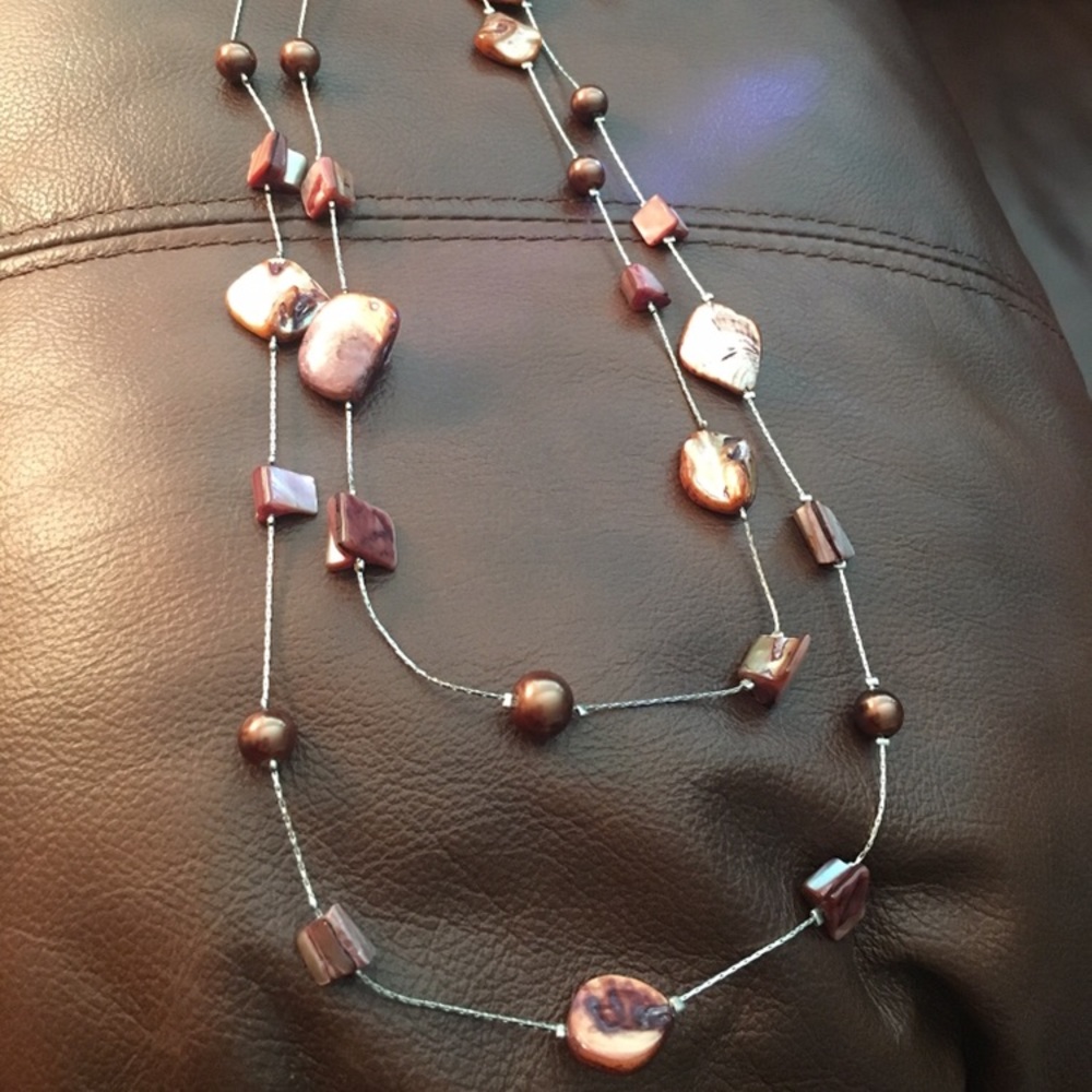 Necklace and Earring Set-Brown, Maroon, Gold, Tan
